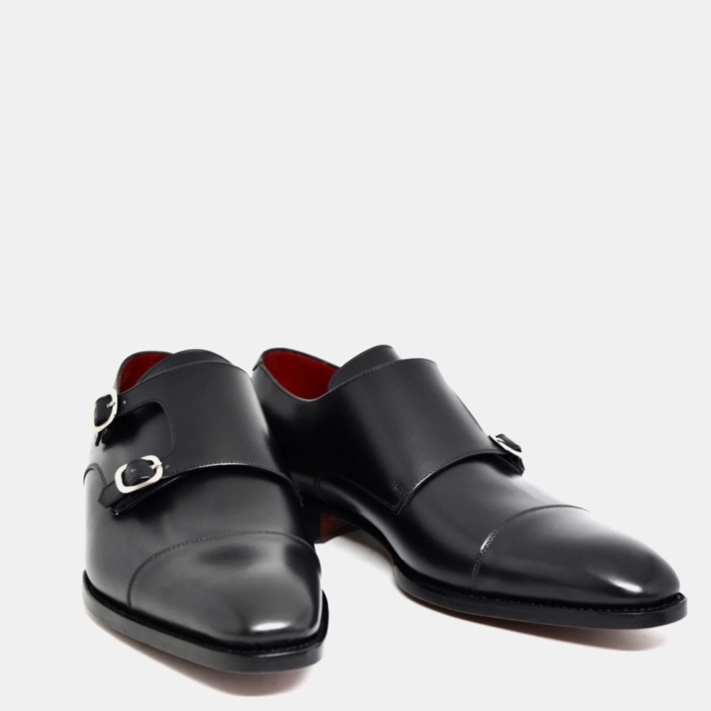 Sleek Black Double Monk Strap Oxfords Size 9.5